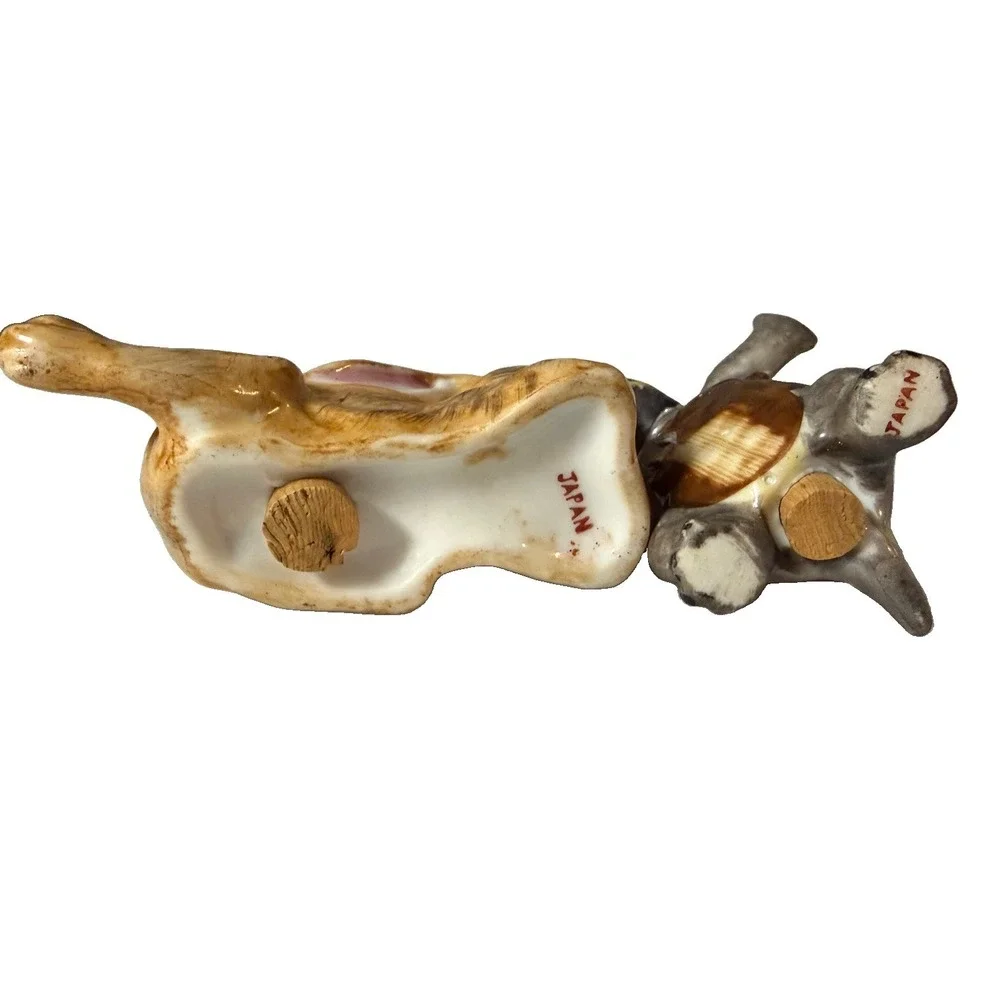 Vintage Japan Rabbit Turtle Salt Pepper Shakers Ceramic Figurines Cork Stoppers